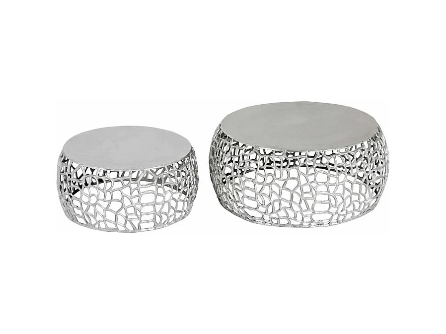 Lot de 2 Tables Basses Métal "Yebo" 73cm Argent