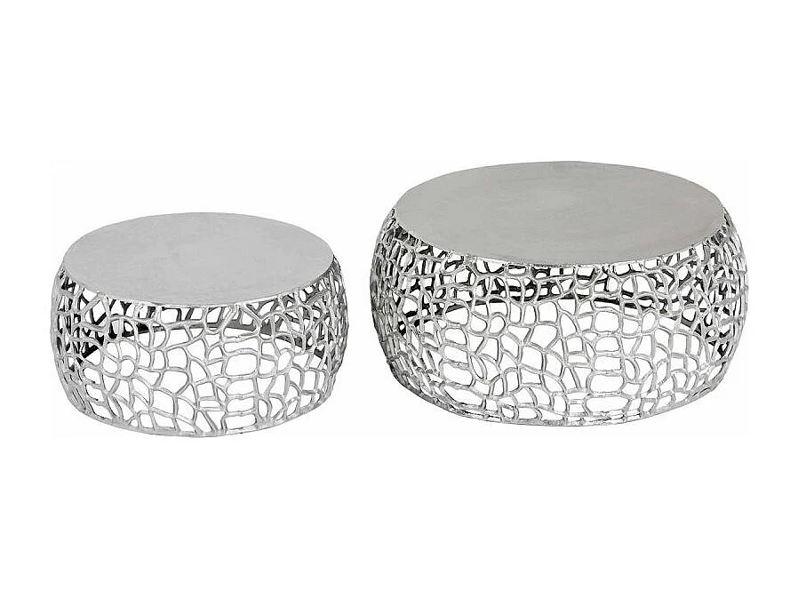 Lot de 2 Tables Basses Métal "Yebo" 73cm Argent