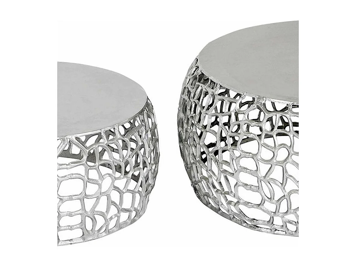 Lot de 2 Tables Basses Métal "Yebo" 73cm Argent