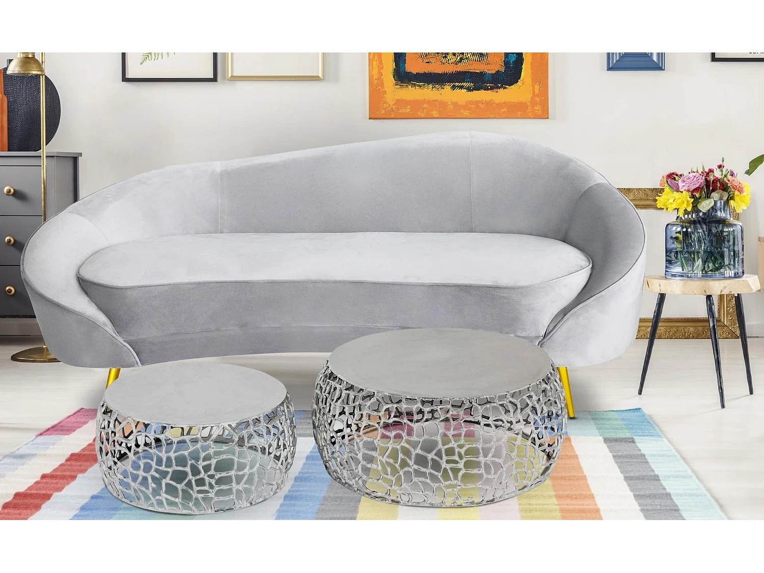 Lot de 2 Tables Basses Métal "Yebo" 73cm Argent