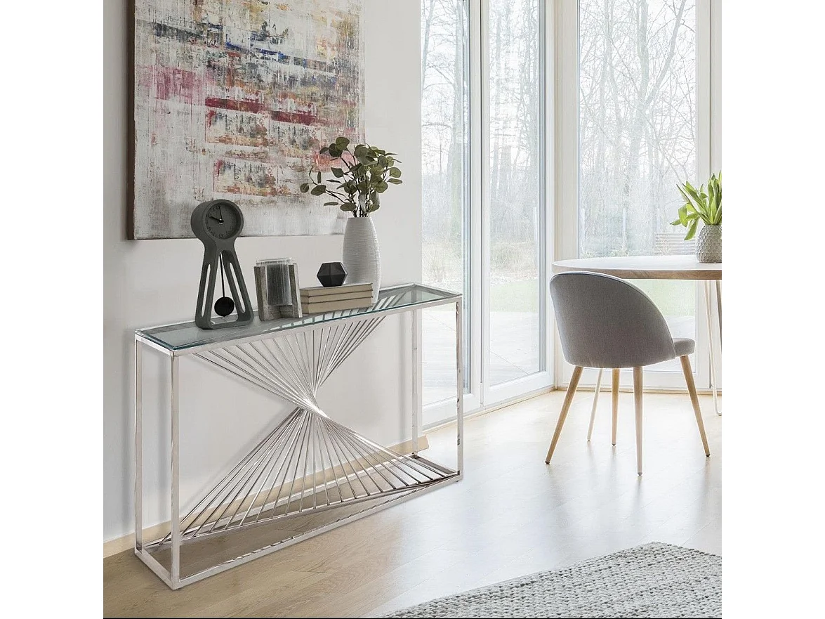 Console Design en Verre "Tanya" 120cm Argent