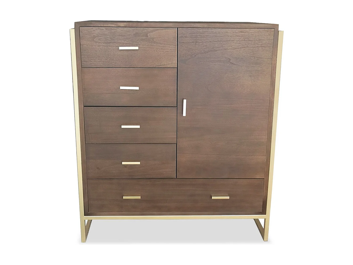 Credenza Edgar a 5 cassetti con 1 anta L90cm Legno marrone e metallo dorato