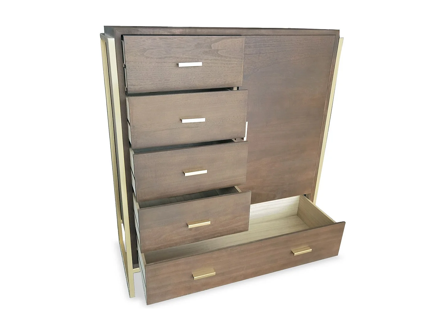 Credenza Edgar a 5 cassetti con 1 anta L90cm Legno marrone e metallo dorato