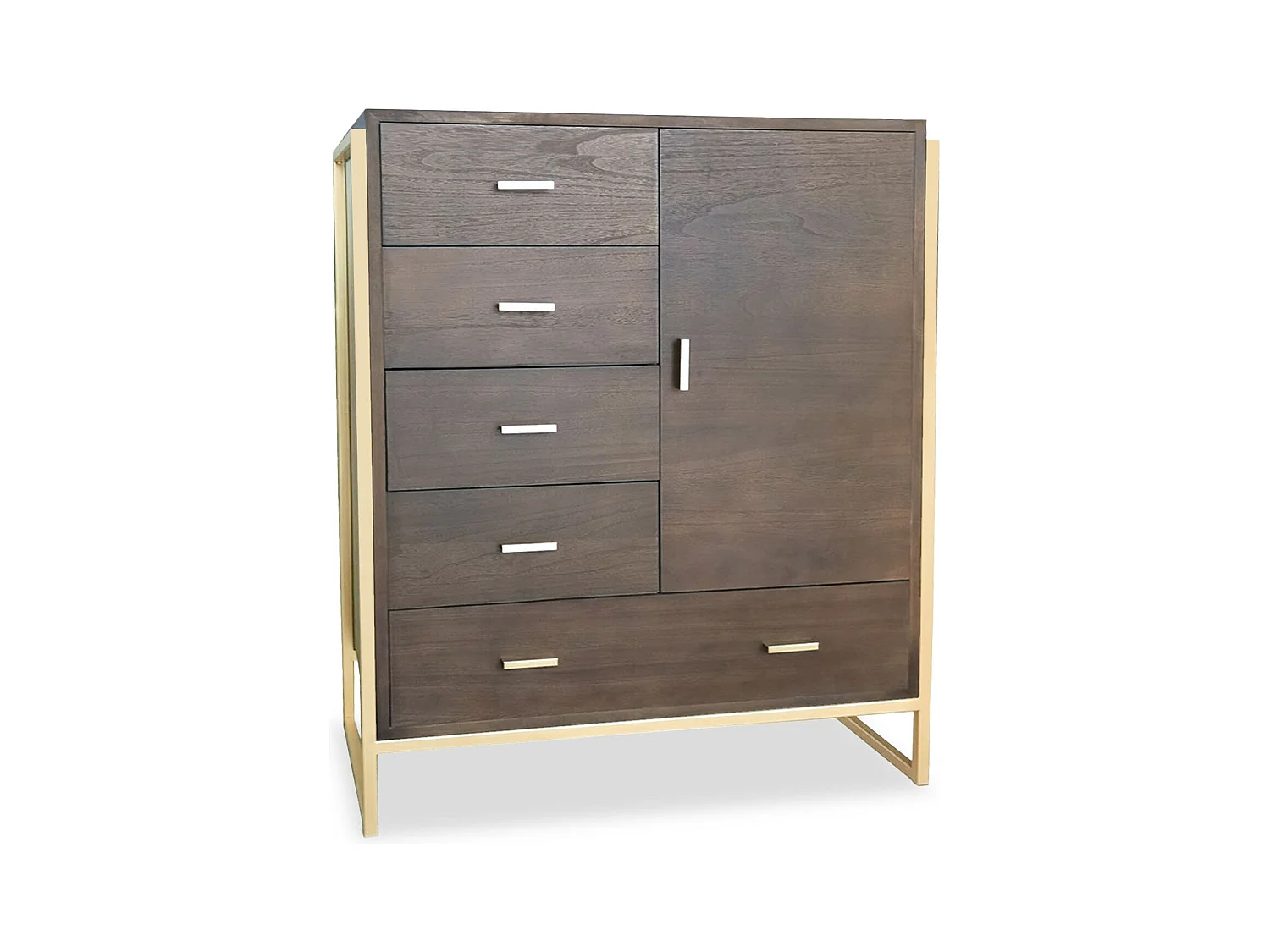 Buffet haut 5 tiroirs et 1 porte Edgar L90cm Bois Marron et Métal Or