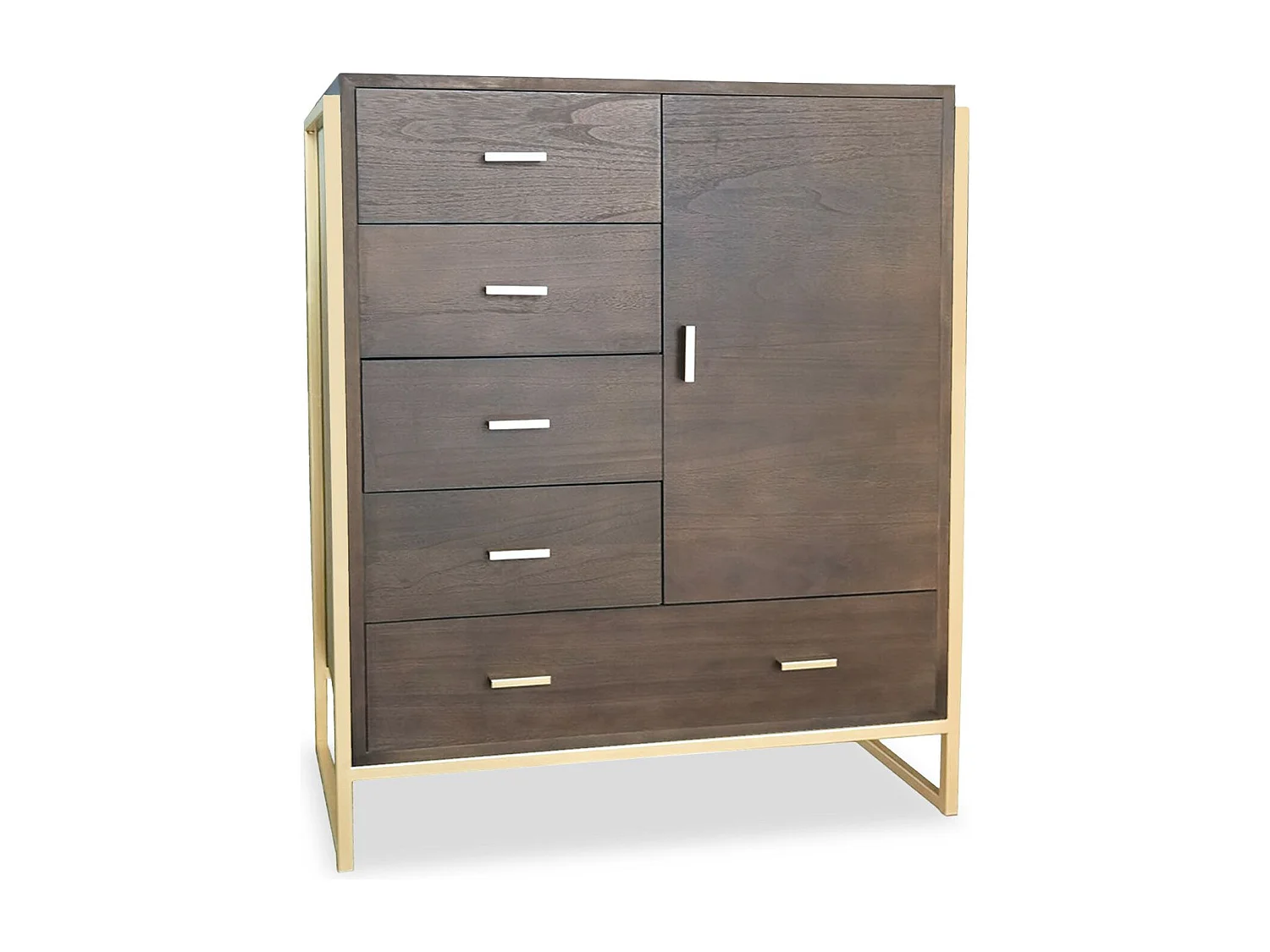 Buffet haut 5 tiroirs et 1 porte Edgar L90cm Bois Marron et Métal Or