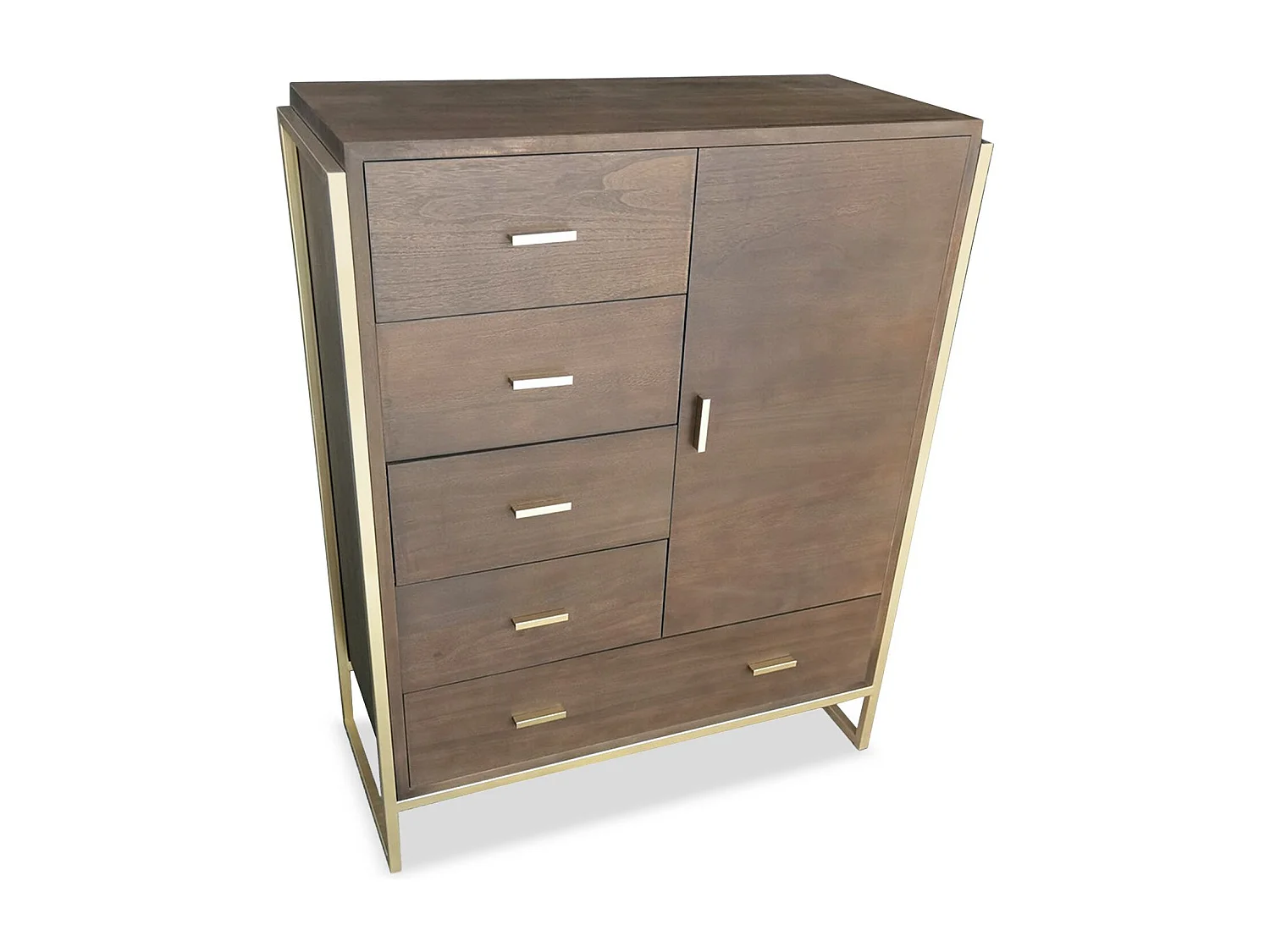 Buffet haut 5 tiroirs et 1 porte Edgar L90cm Bois Marron et Métal Or