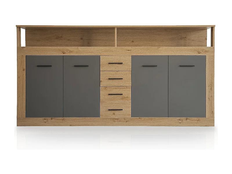 Buffet 4 Portes & 4 Tiroirs "Luna" 190cm Naturel & Gris