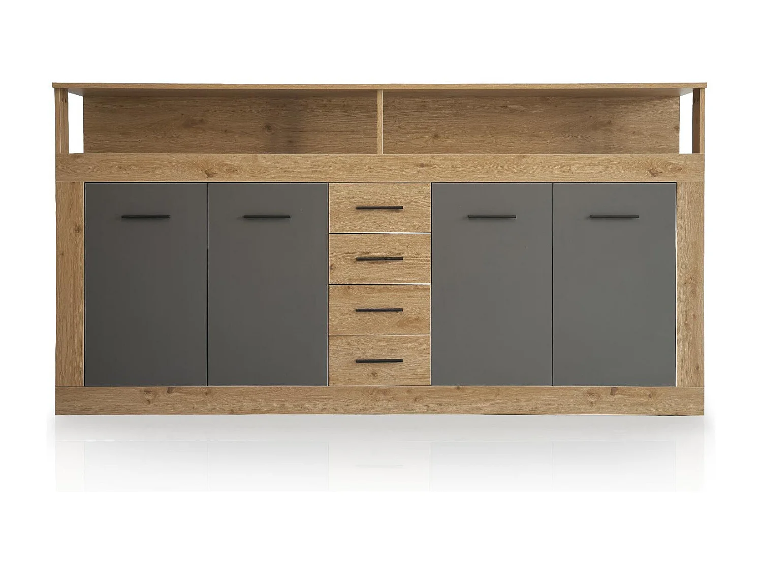 Buffet 4 Portes & 4 Tiroirs "Luna" 190cm Naturel & Gris