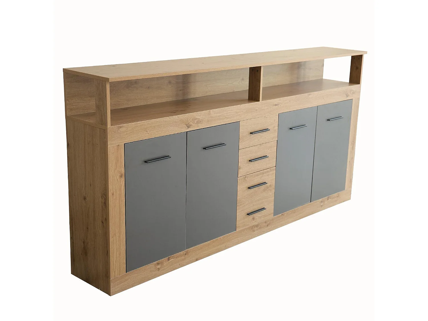 Buffet 4 Portes & 4 Tiroirs "Luna" 190cm Naturel & Gris