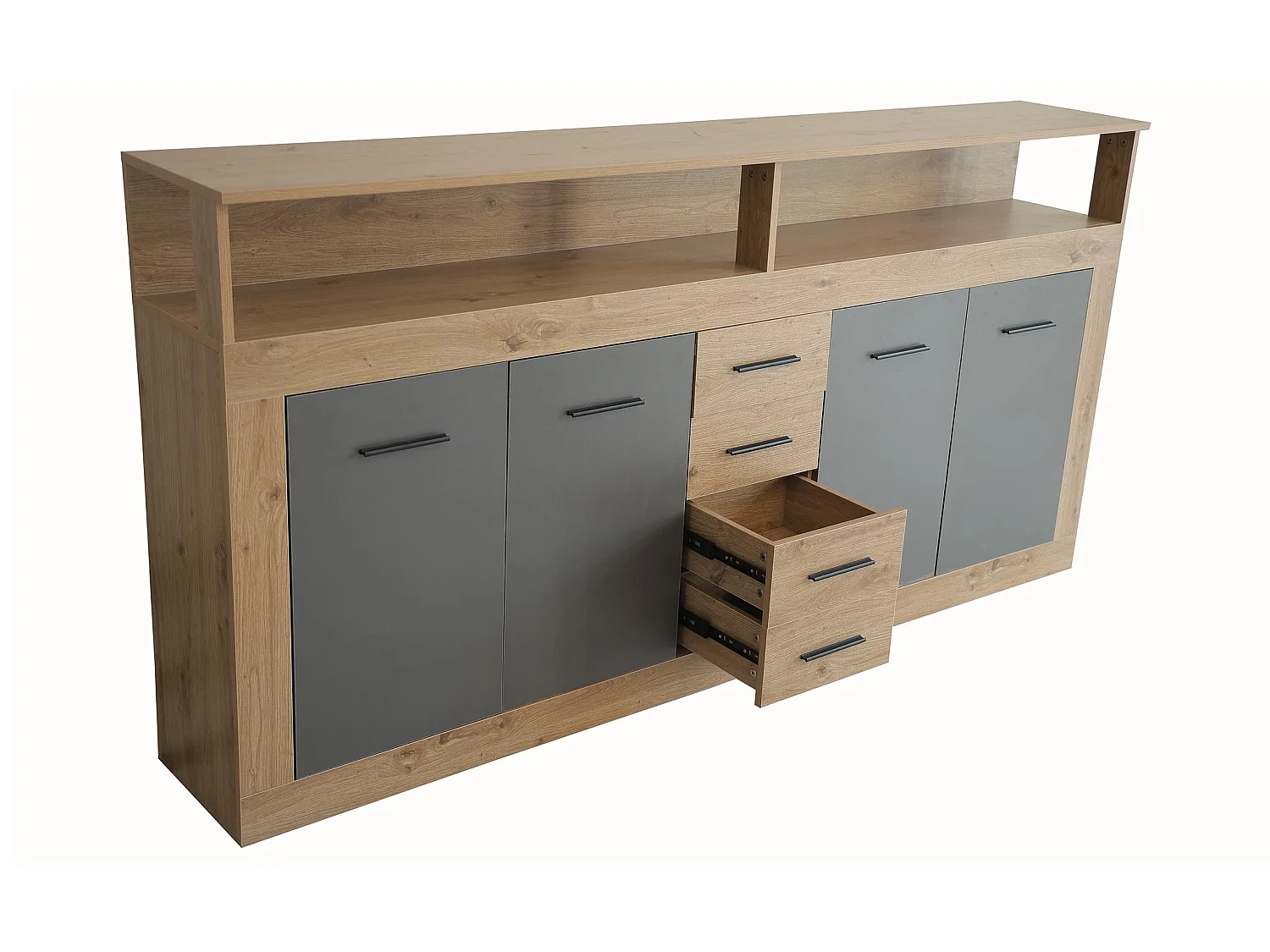 Buffet 4 Portes & 4 Tiroirs "Luna" 190cm Naturel & Gris