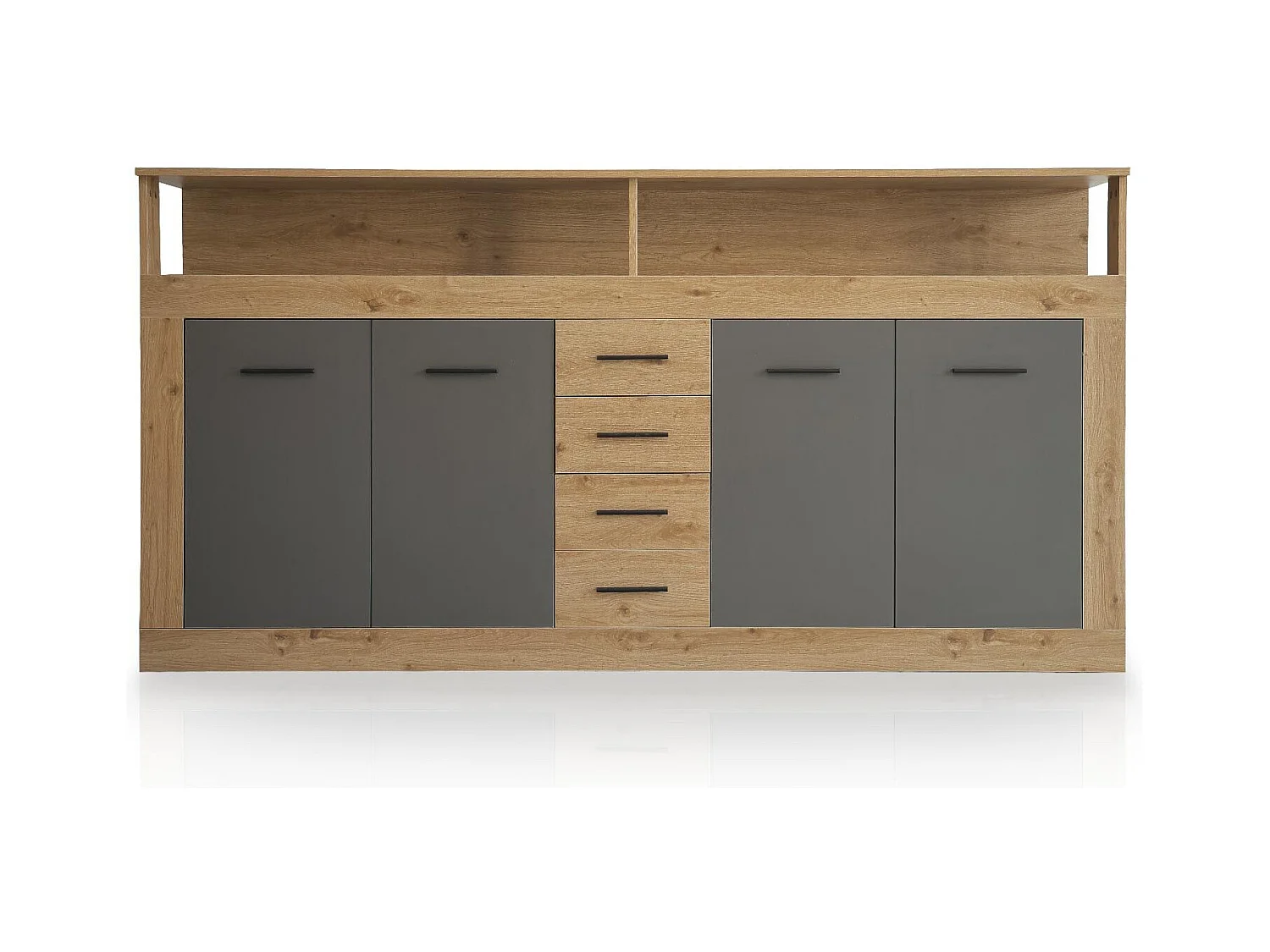 Buffet 4 Portes & 4 Tiroirs "Luna" 190cm Naturel & Gris