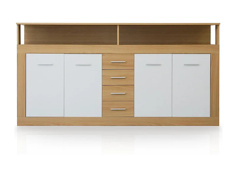 Buffet contemporain L190cm 4 portes er 4 tiroirs Lunata Bois sonoma et Blanc
