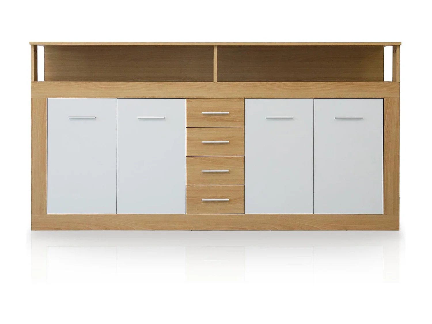 Buffet contemporain L190cm 4 portes er 4 tiroirs Lunata Bois sonoma et Blanc