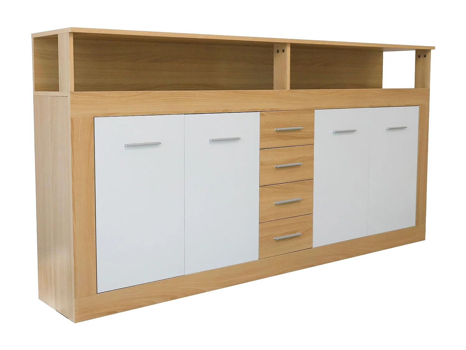 Buffet contemporain L190cm 4 portes er 4 tiroirs Lunata Bois sonoma et Blanc
