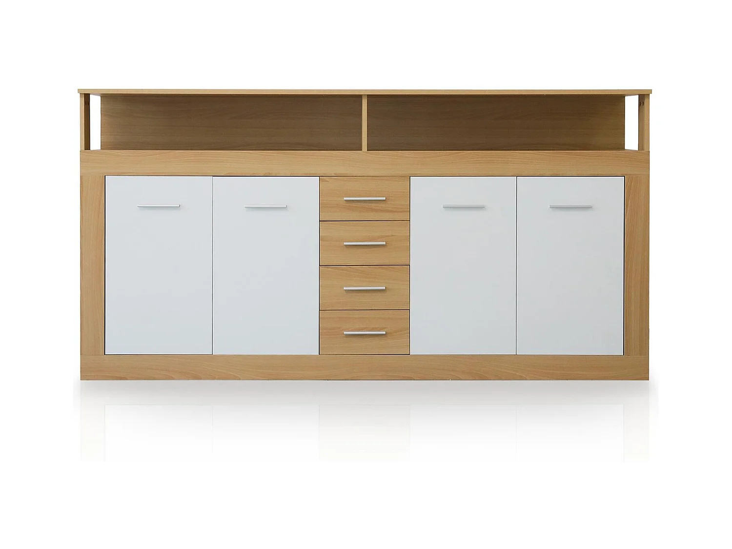 Buffet contemporain L190cm 4 portes er 4 tiroirs Lunata Bois sonoma et Blanc