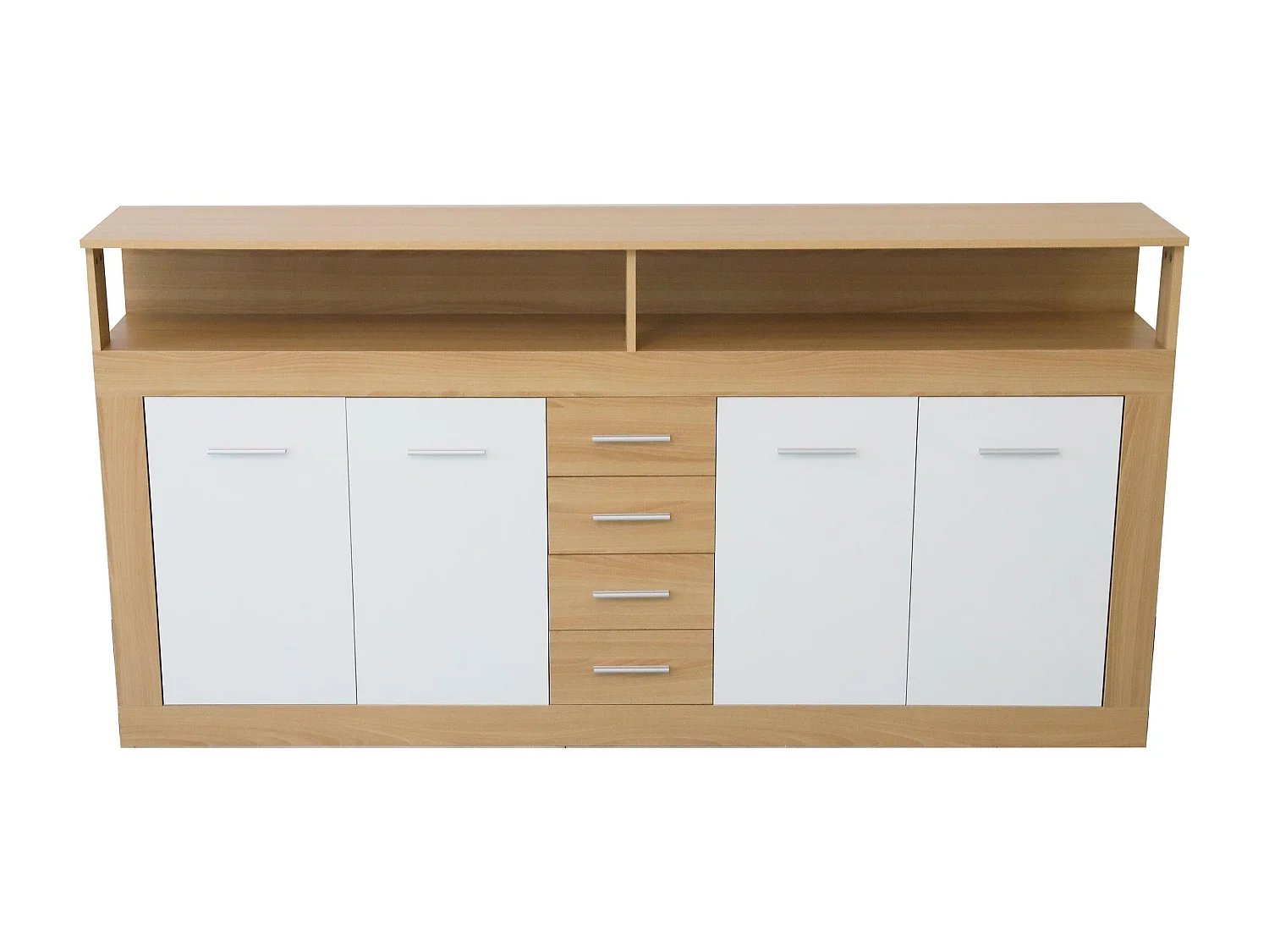 Buffet contemporain L190cm 4 portes er 4 tiroirs Lunata Bois sonoma et Blanc