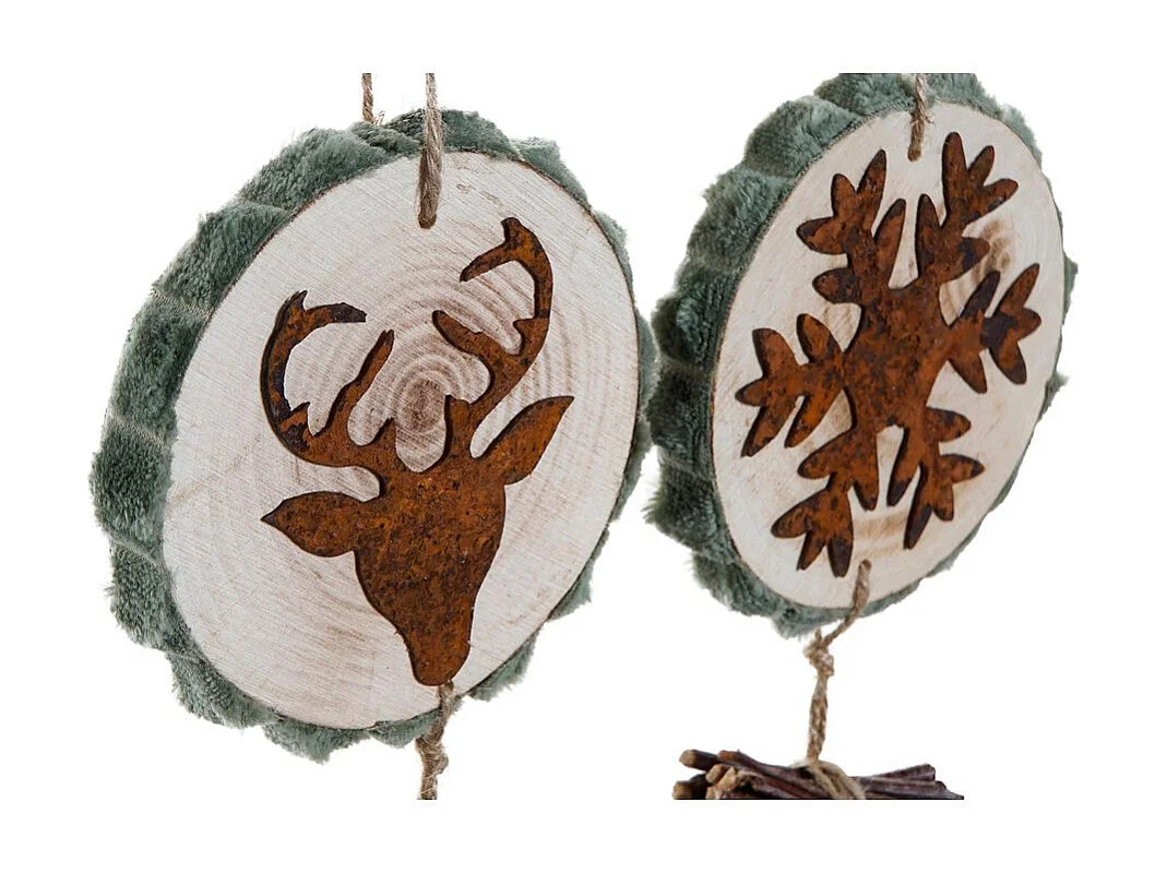 Set de 4 décorations de sapin de Noël Molard Pin massif Naturel et Rouge