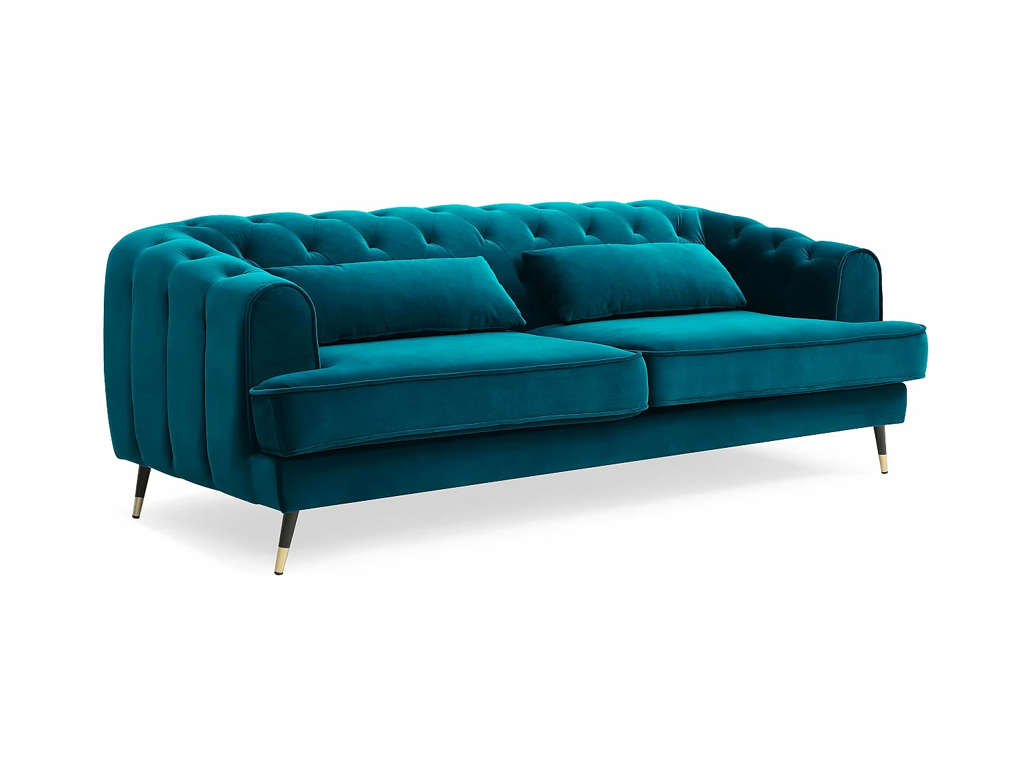 Canapé capitonné 3 places style boudoir Glams Velours Bleu canard
