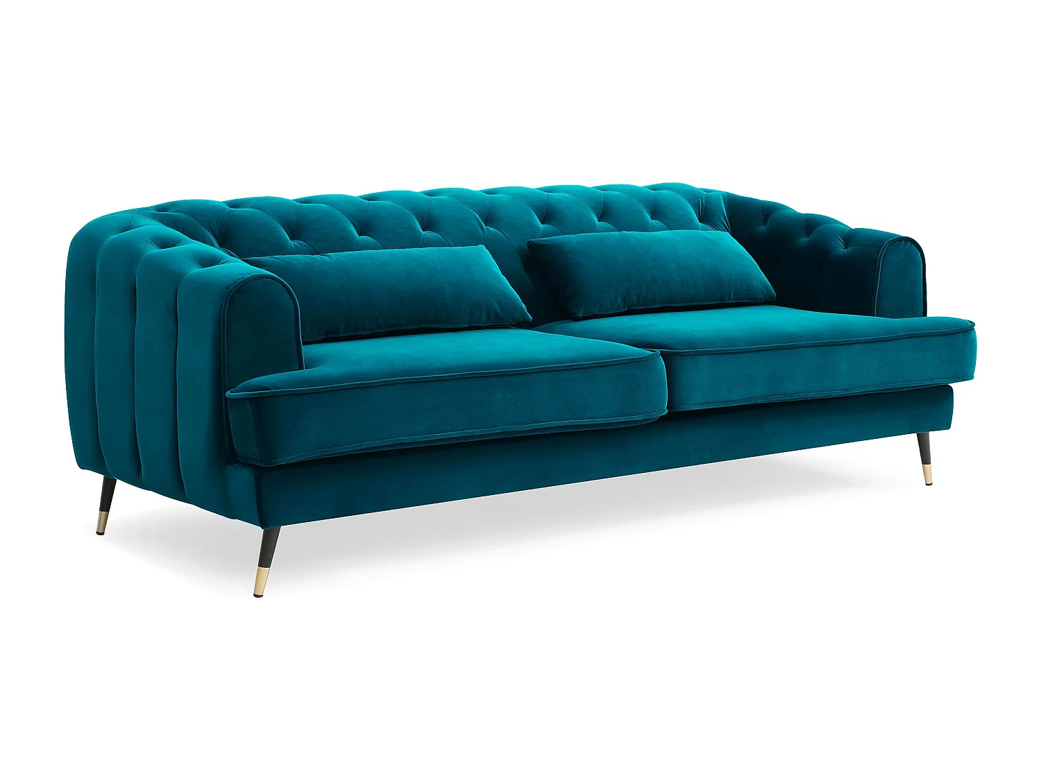 Canapé capitonné 3 places style boudoir Glams Velours Bleu canard
