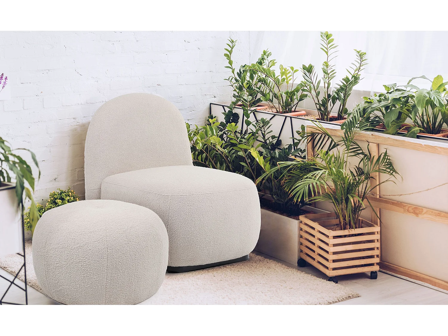 Fauteuil style cocooning Fleepy Tissu bouclette Beige