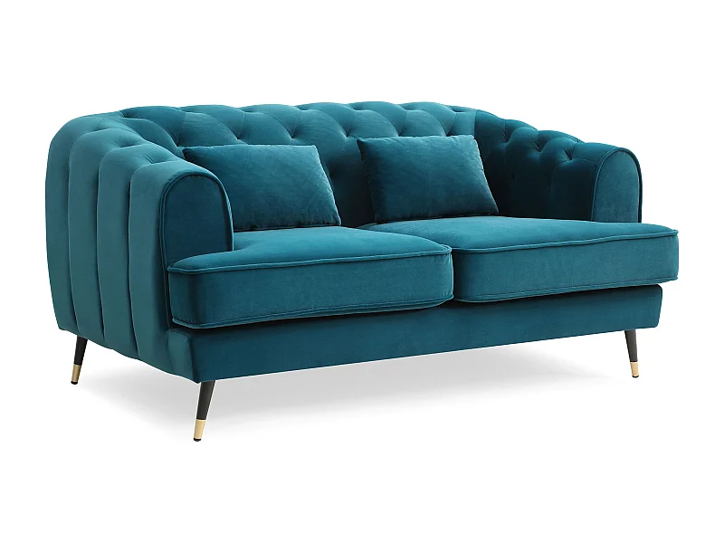 Samtsofa Blau Ente 2-Sitzer im Boudoir-Glamour-Stil
