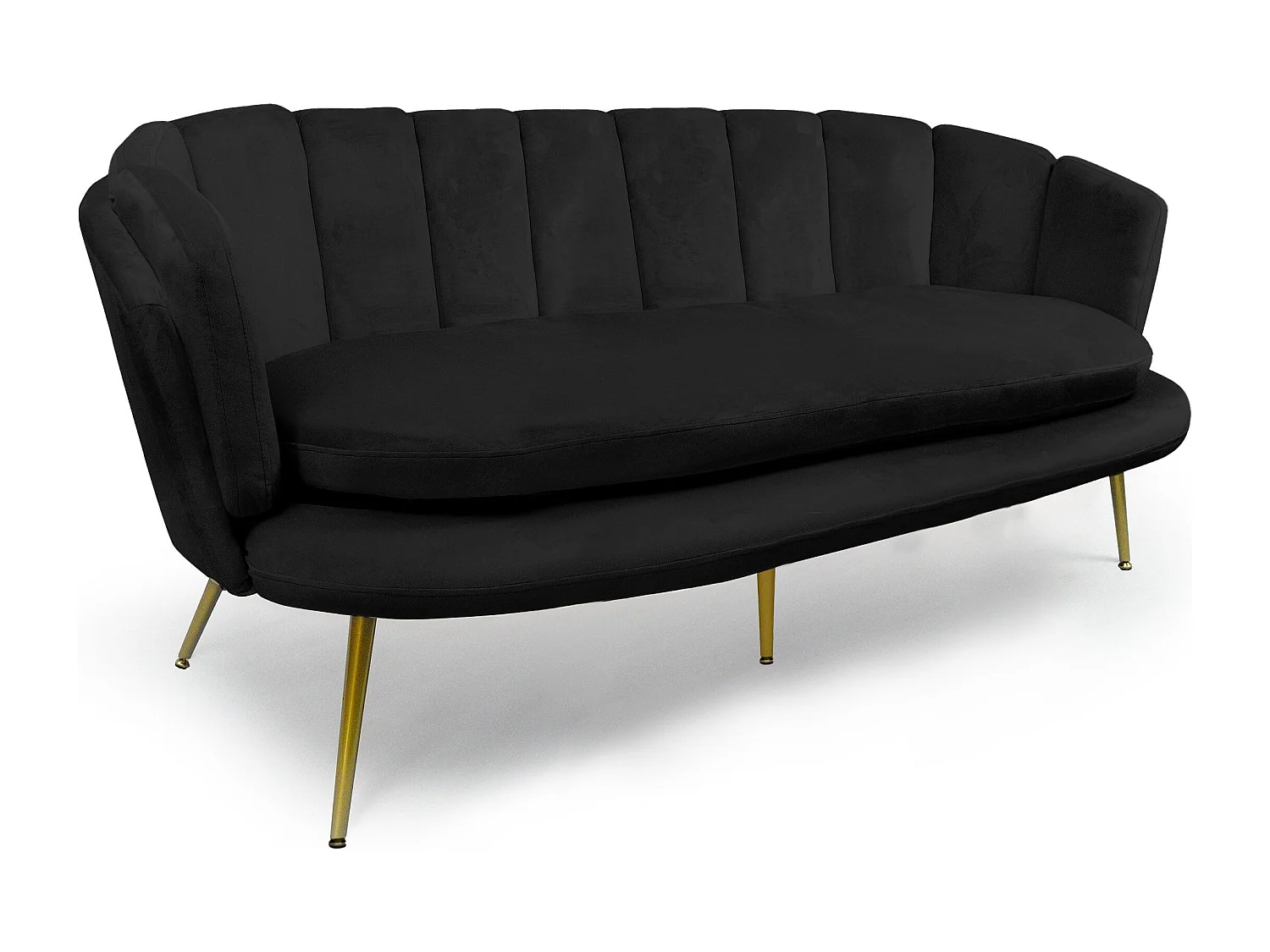 Moderne Schwarzer Samt 3-Sitzer Muschelsofa Brenda Goldene Beine