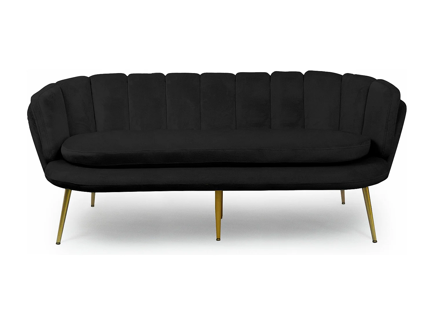 Moderne Schwarzer Samt 3-Sitzer Muschelsofa Brenda Goldene Beine
