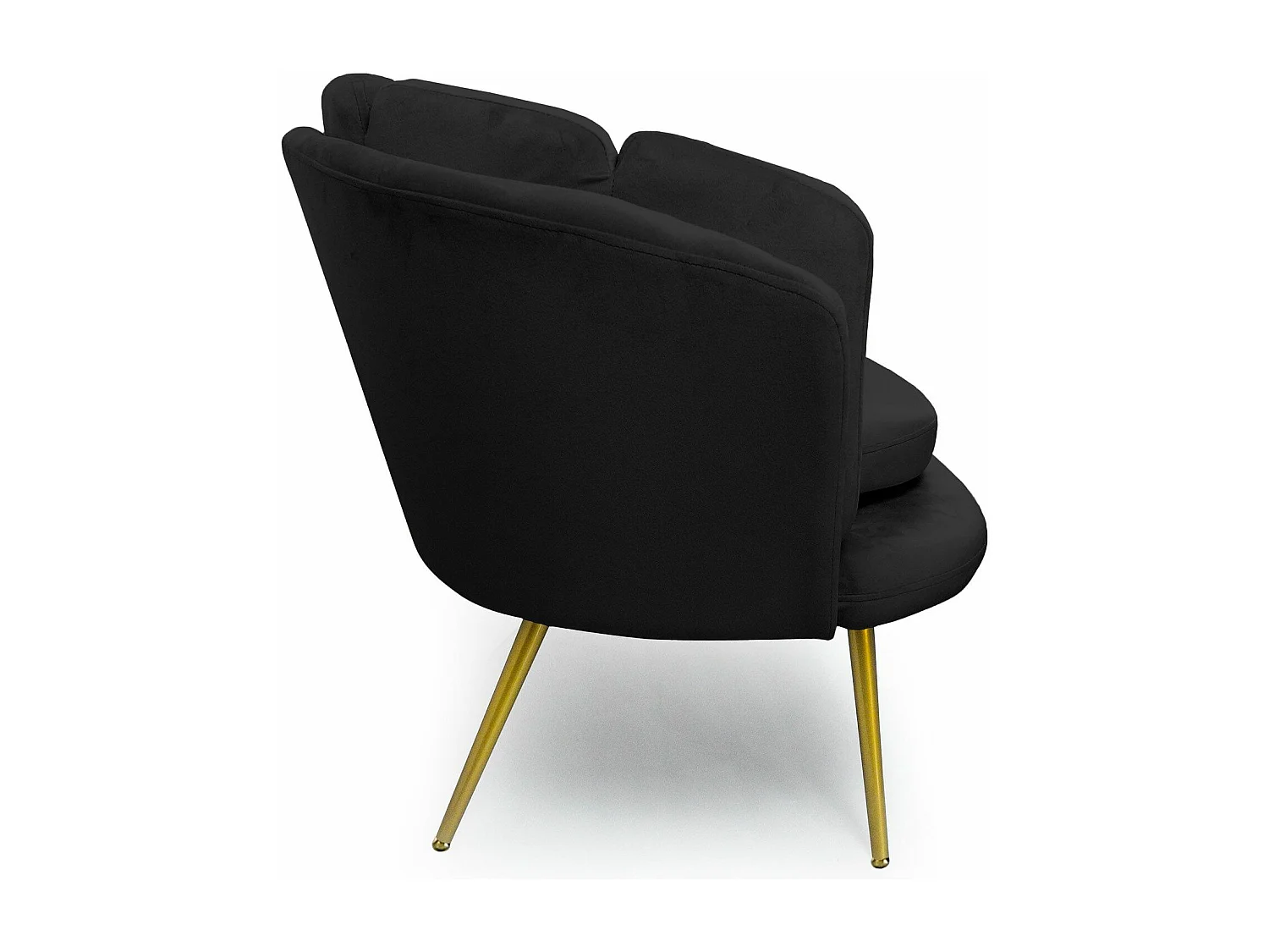 Moderne Schwarzer Samt 3-Sitzer Muschelsofa Brenda Goldene Beine