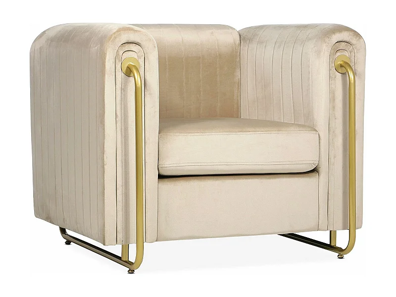 Fauteuil art déco Edward cadre en métal doré et Velours Taupe clair