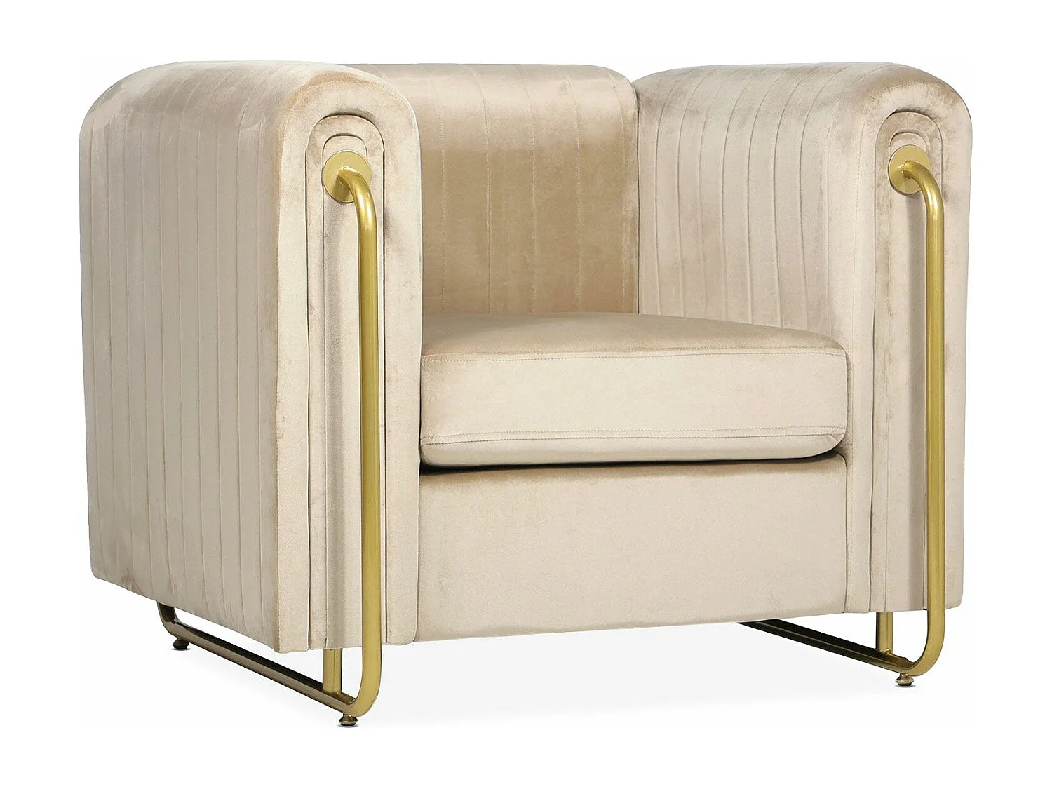 Fauteuil art déco Edward cadre en métal doré et Velours Taupe clair