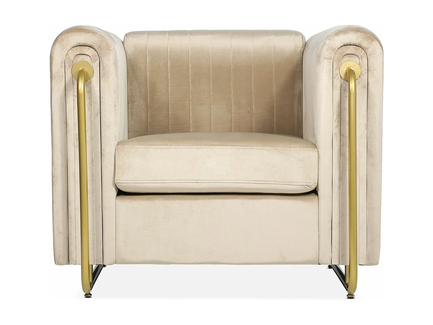 Fauteuil art déco Edward cadre en métal doré et Velours Taupe clair