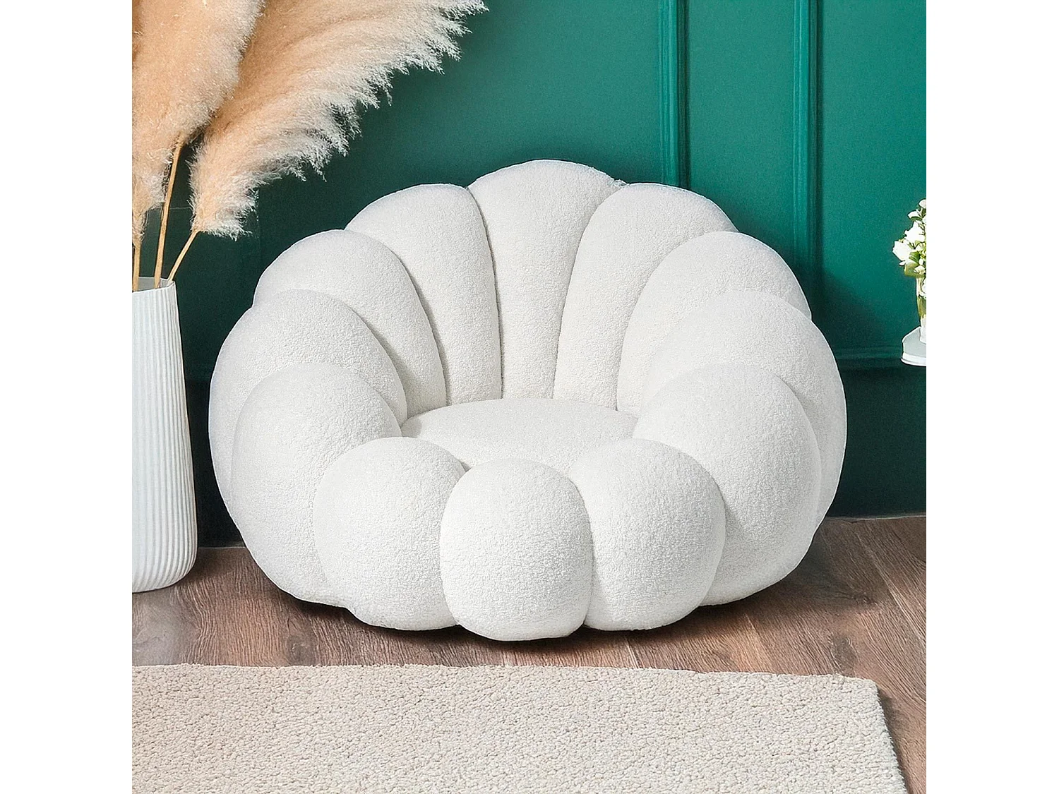 Fauteuil design coquillage Arielina Tissu bouclette Blanc
