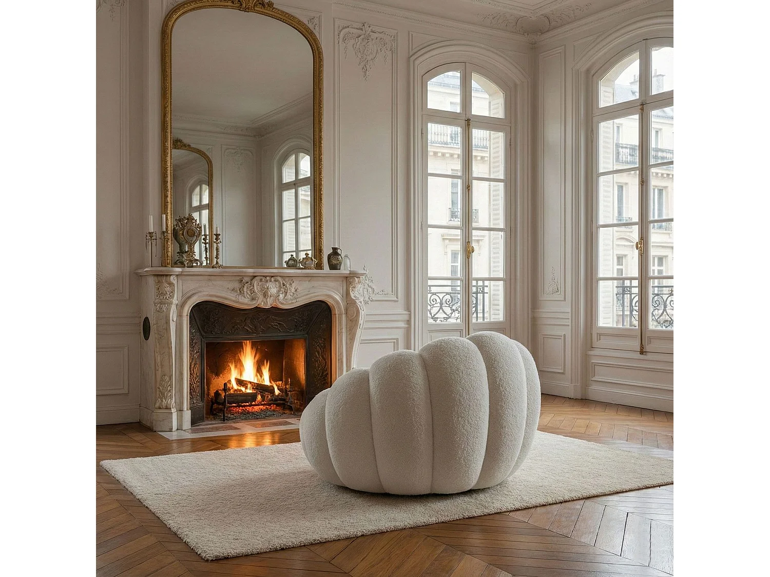 Fauteuil design coquillage Arielina Tissu bouclette Blanc