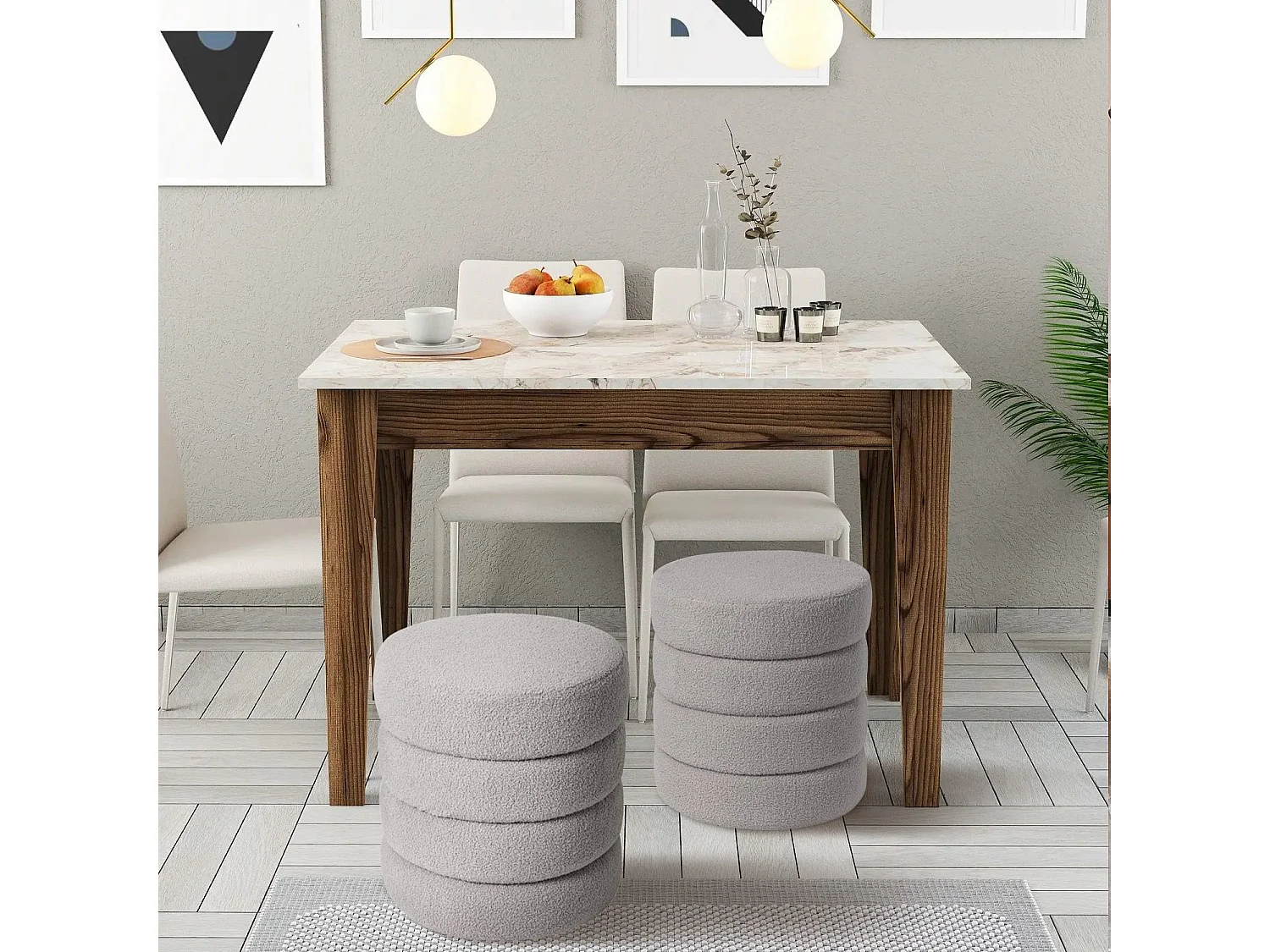 Pouf cylindrique Bobino Tissu bouclette Gris