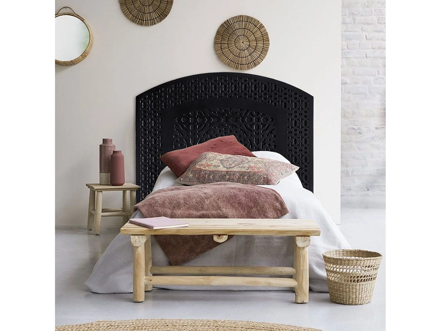 Tête de lit style oriental bois sculpté Agraba 120cm Noir