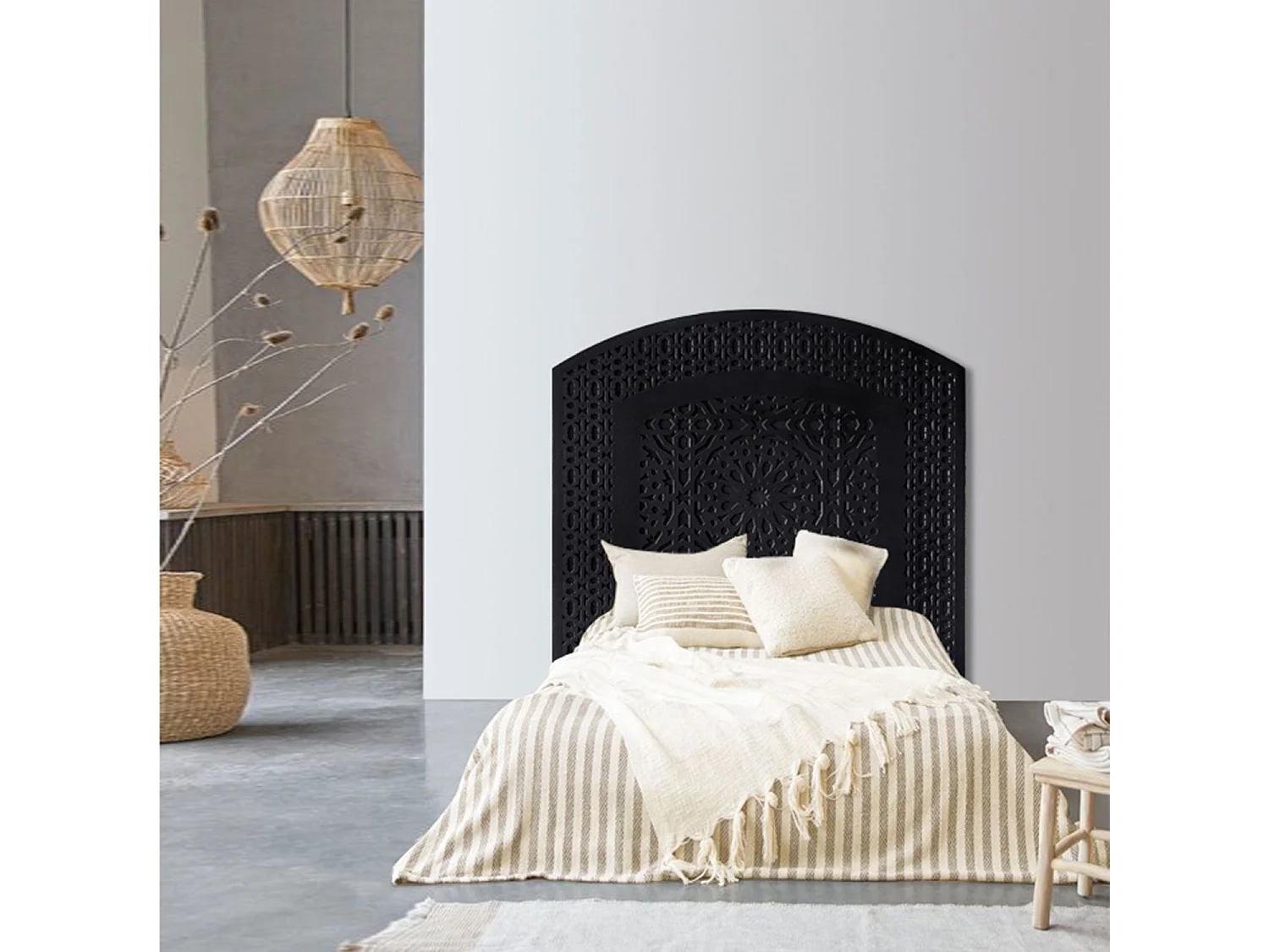 Tête de lit style oriental bois sculpté Agraba 120cm Noir