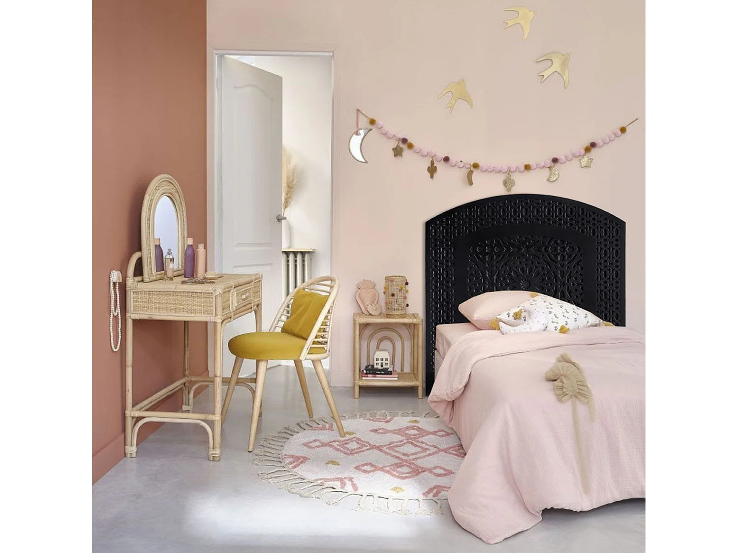 Tête de lit style oriental bois sculpté Agraba 120cm Noir