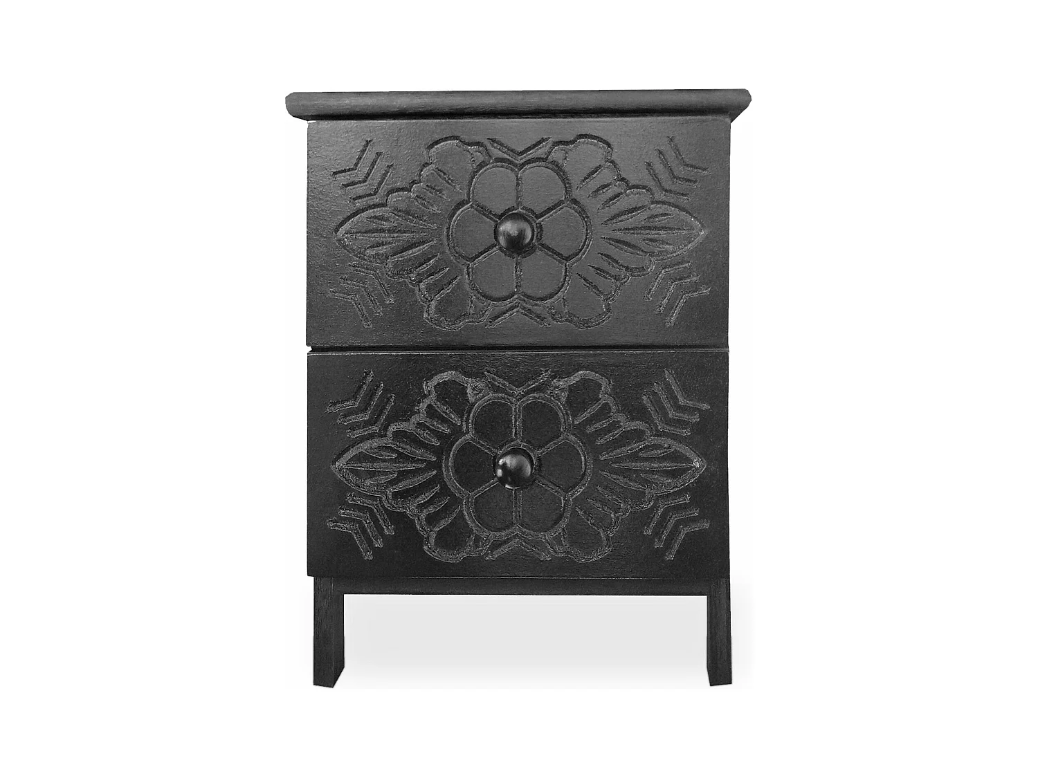 Table de chevet sculptée style marocain Chevignon L36cm Bois Noir