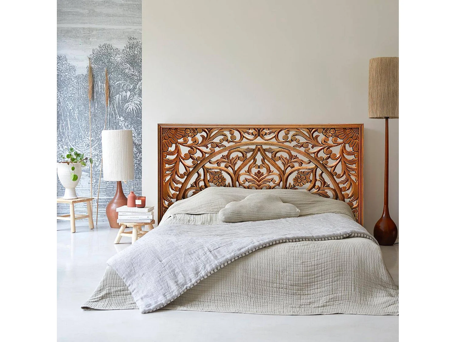 Tête de lit Menara 160cm Bois sculpté Cuivre