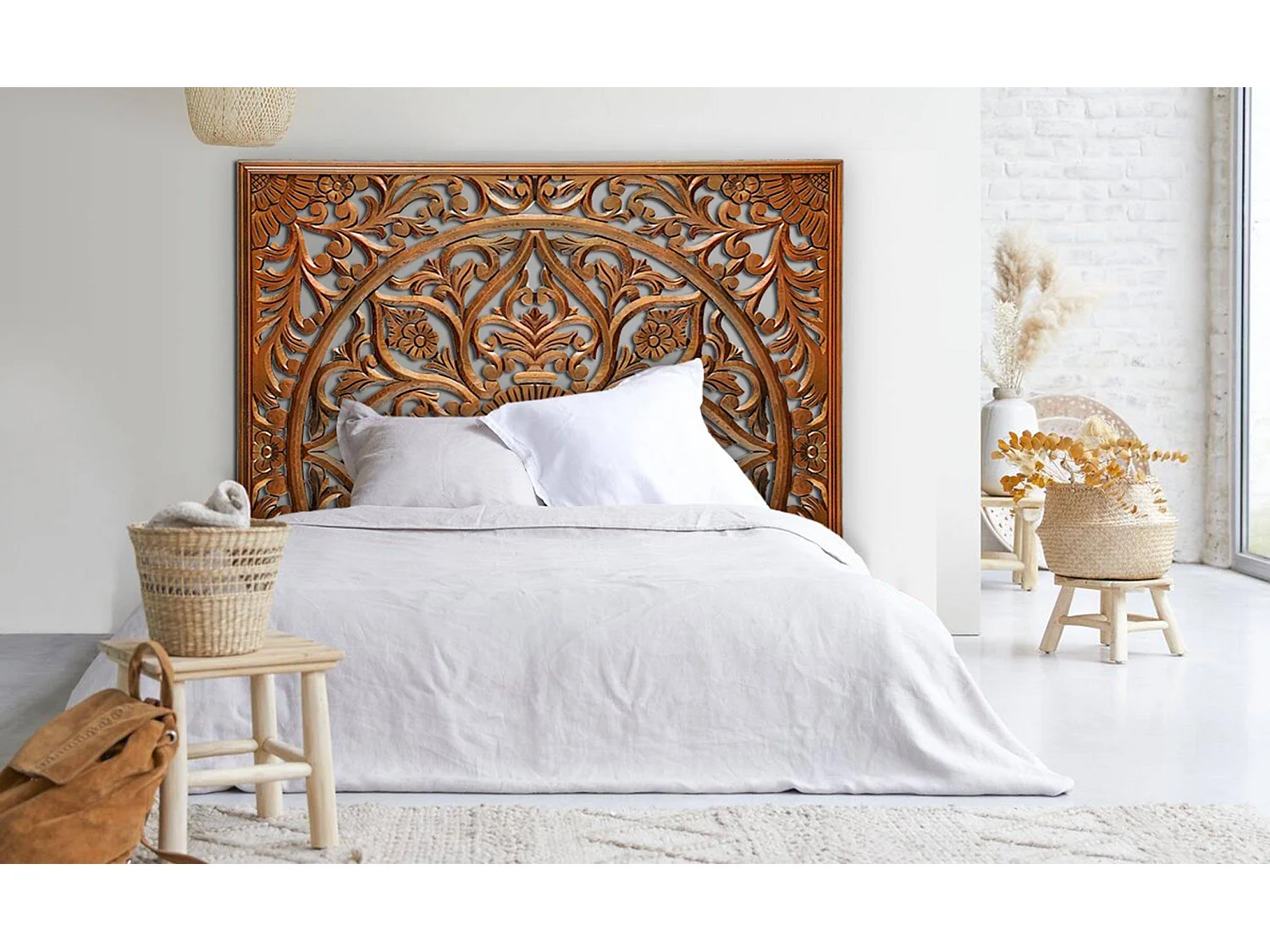 Tête de lit Menara 160cm Bois sculpté Cuivre