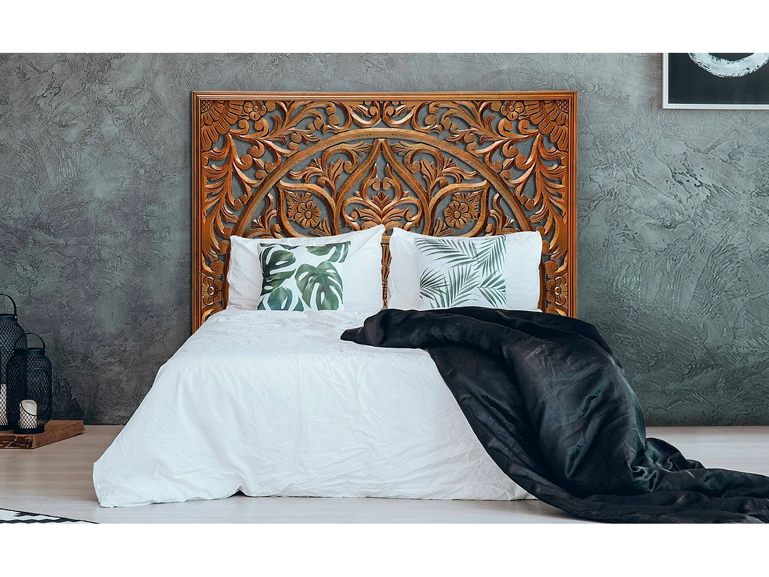 Tête de lit Menara 160cm Bois sculpté Cuivre
