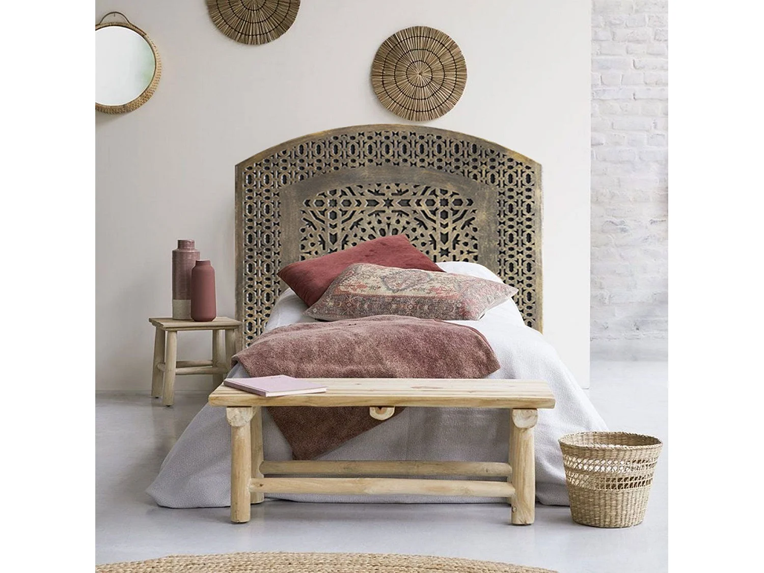 Tête de lit style oriental bois sculpté Agraba 120cm Bronze
