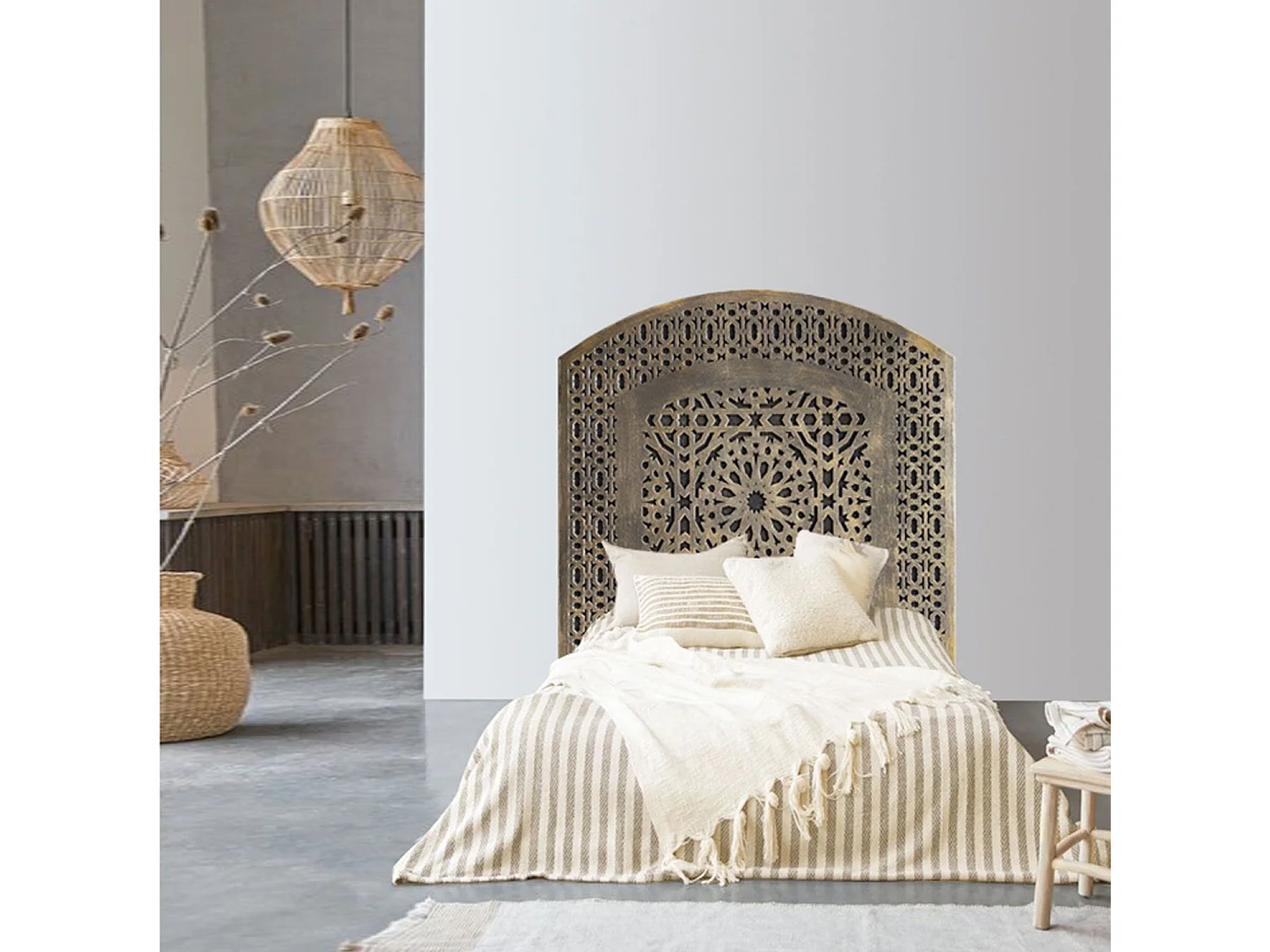 Tête de lit style oriental bois sculpté Agraba 120cm Bronze