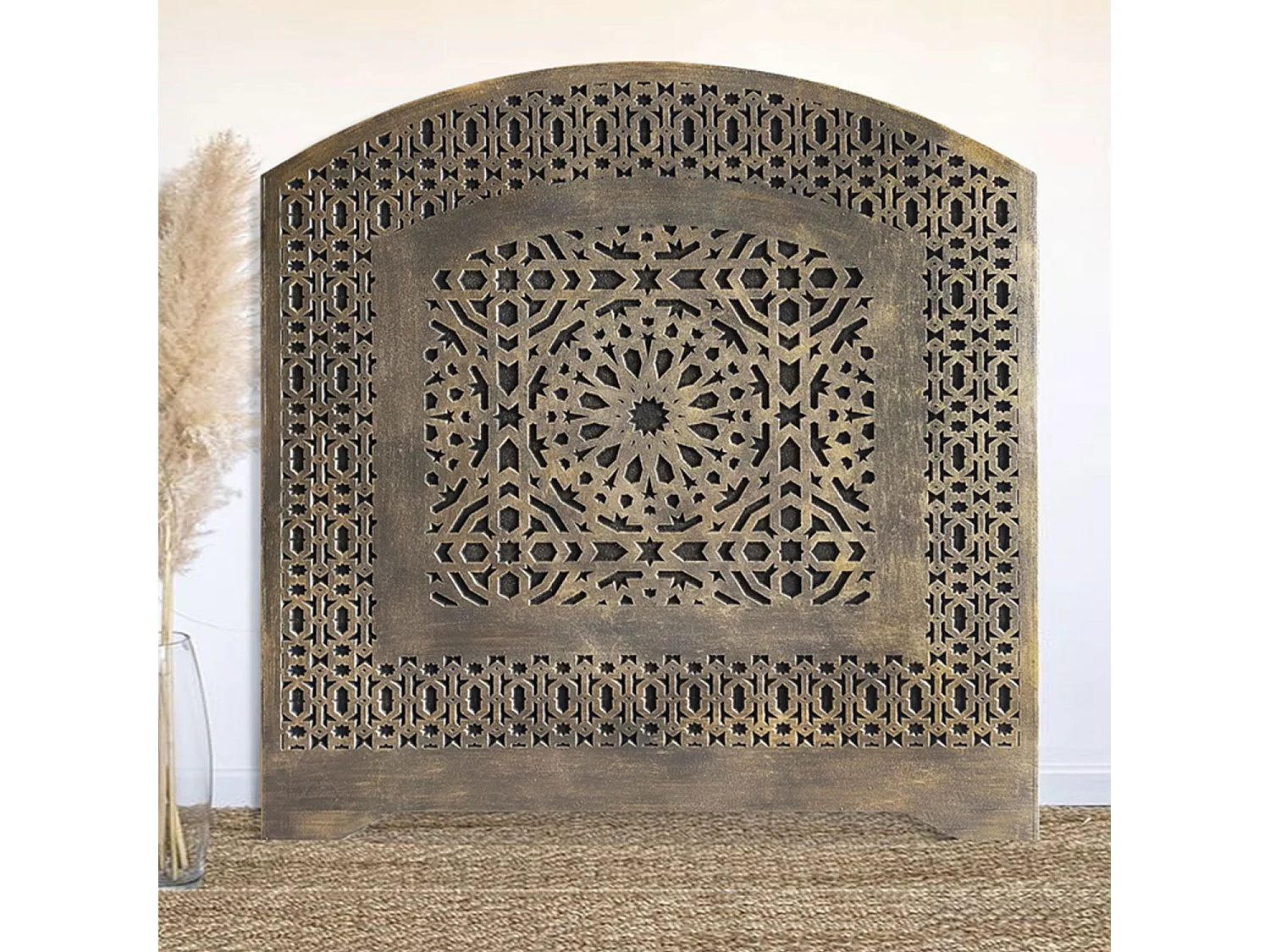 Tête de lit style oriental bois sculpté Agraba 120cm Bronze