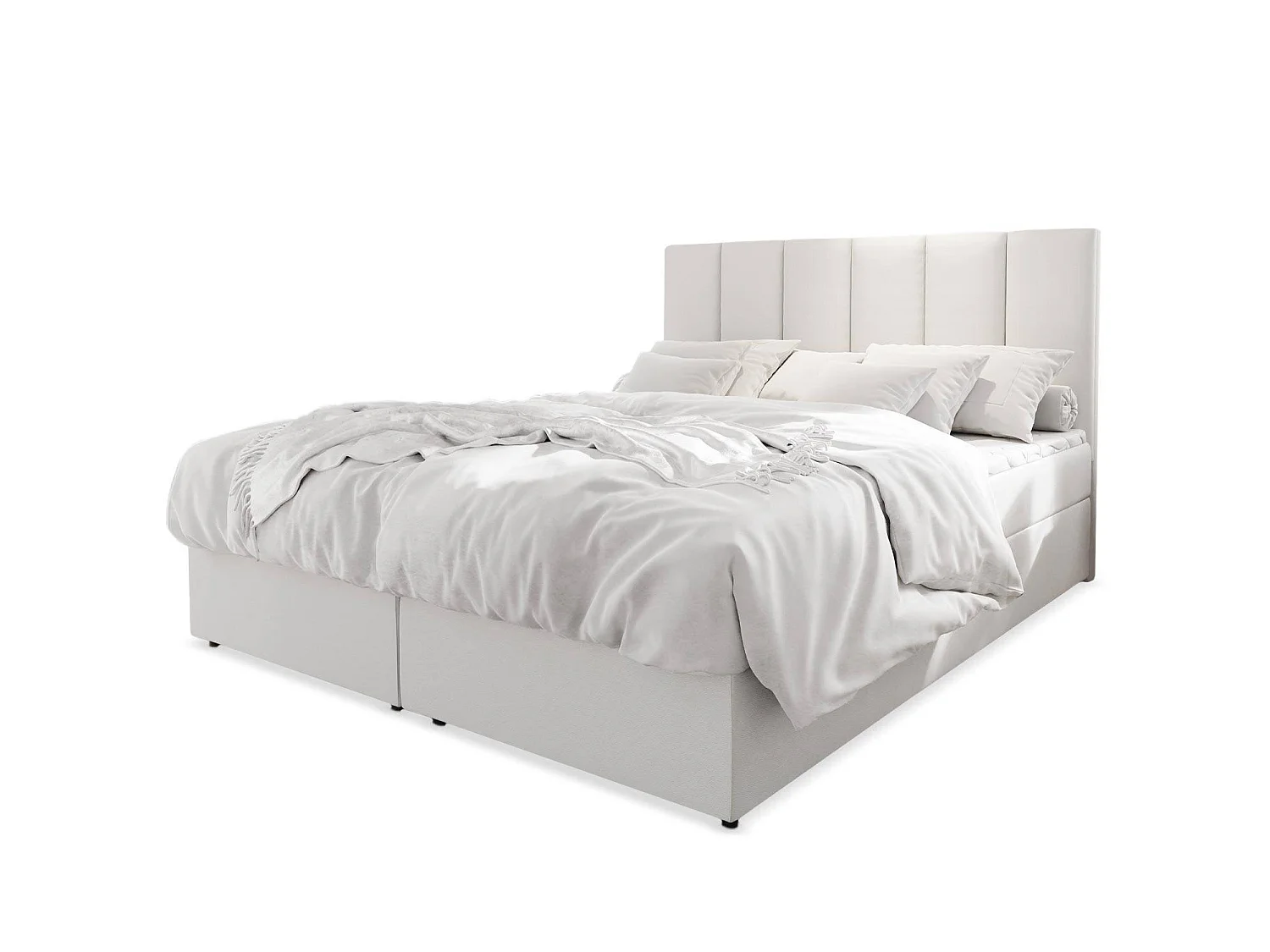 Lit boxspring avec matelas et sur-matelas inclus Meril 180x200cm Simili Blanc