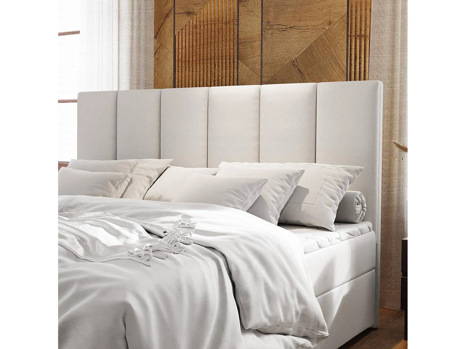 Lit boxspring avec matelas et sur-matelas inclus Meril 180x200cm Simili Blanc