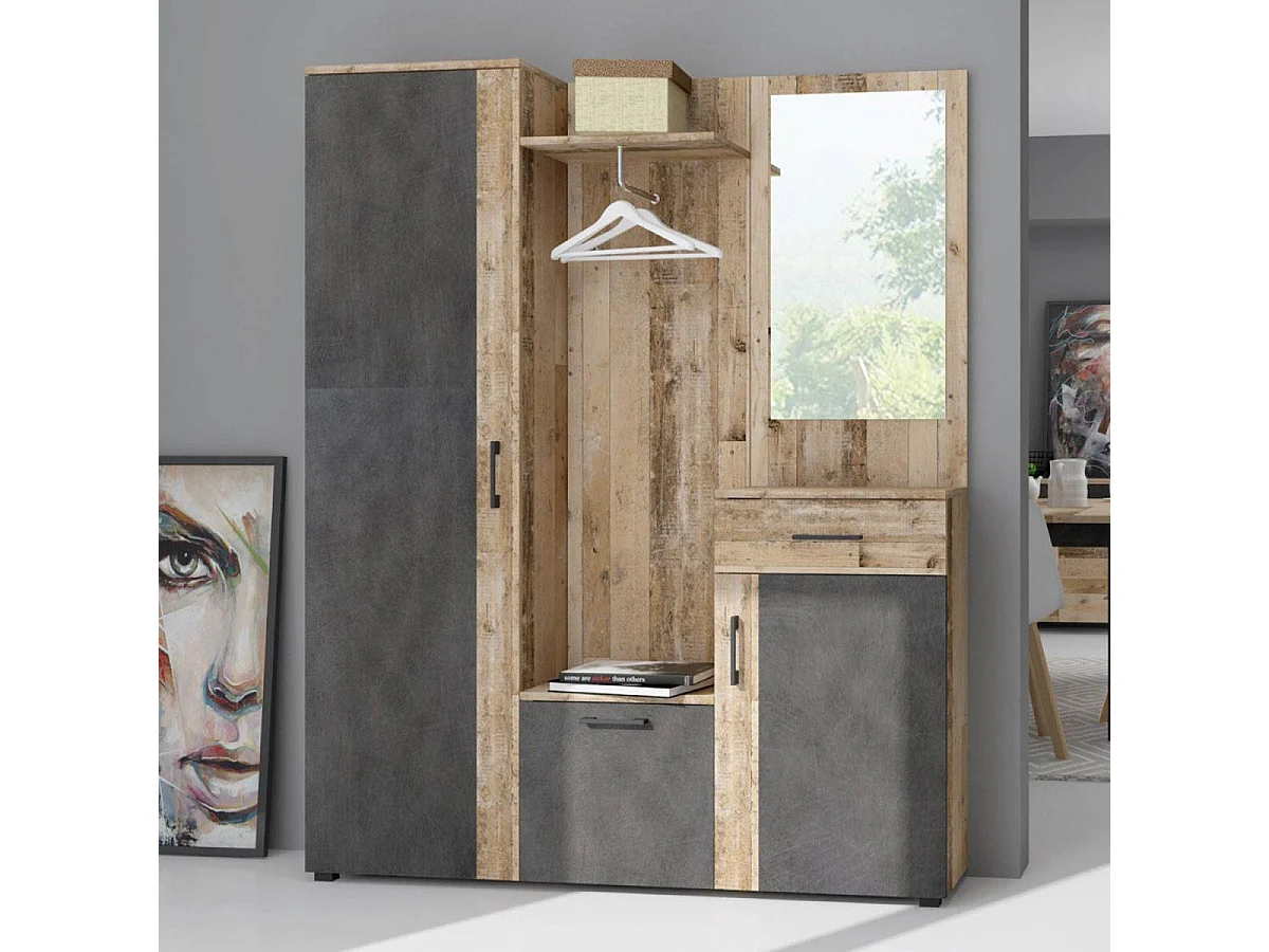Meuble d'Entrée Vestiaire "Industriel" 184cm Gris
