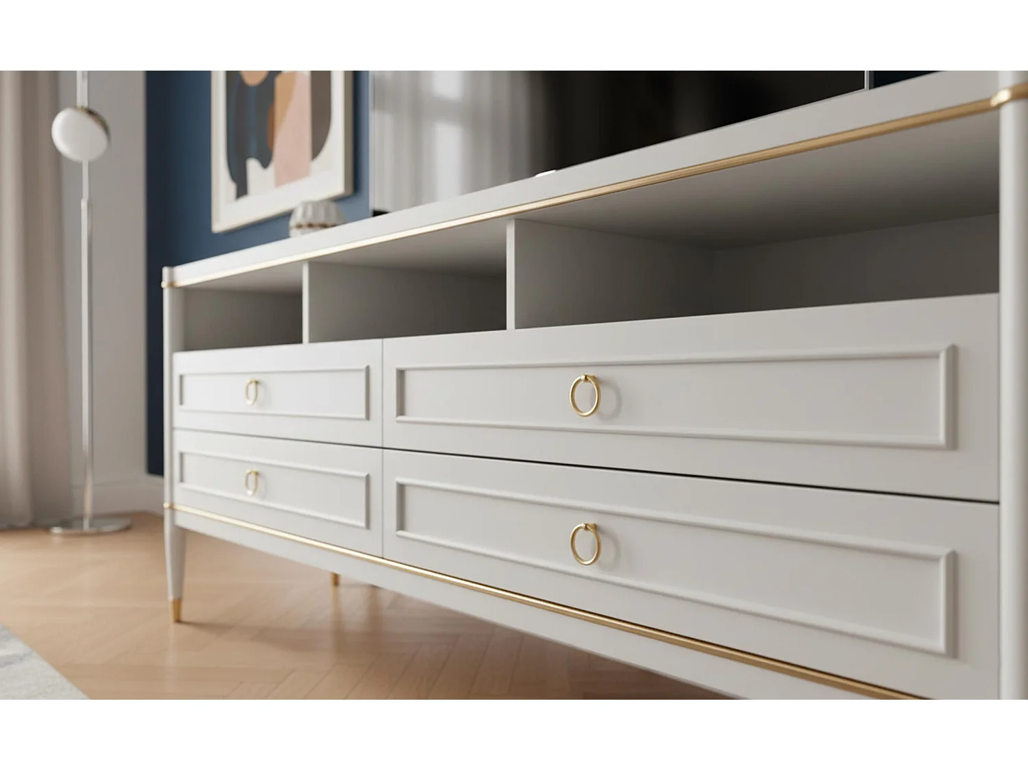 Meuble TV 4 Tiroirs "Marinela" 150cm Naturel