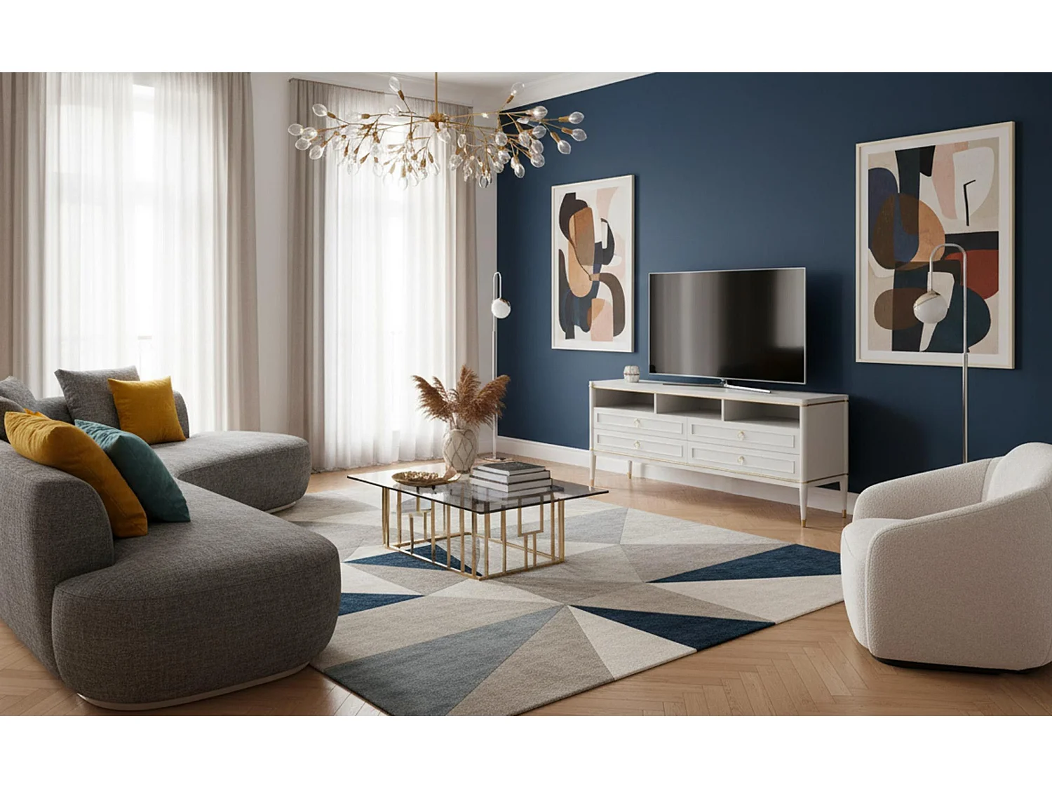 Meuble TV 4 Tiroirs "Marinela" 150cm Naturel