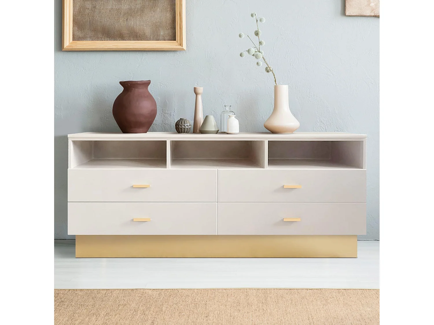 Meuble TV 4 Tiroirs Design "Tazea" 150cm Taupe